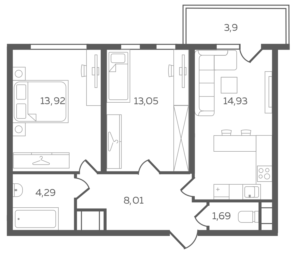 2-комнатная, 58 м² — ЖК ЖК Ювента