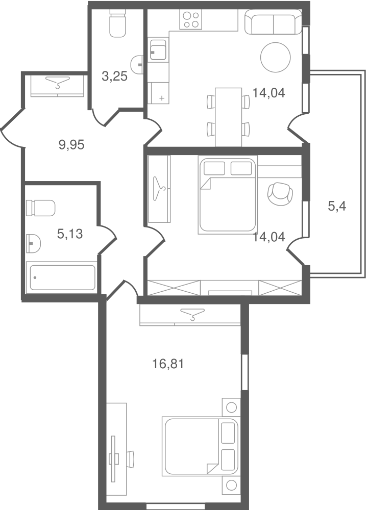 2-комнатная, 65 м² — ЖК ЖК Ювента