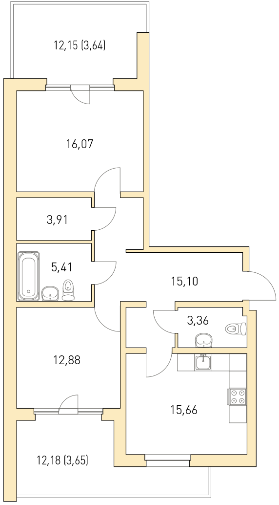 2-комнатная, 80 м² — ЖК ЖК Горки Парк