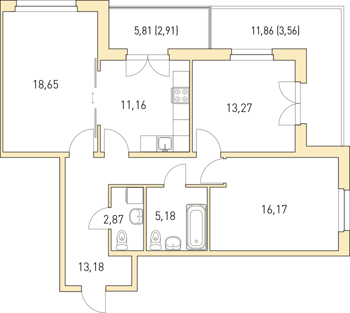 3-комнатная, 87 м² — ЖК ЖК Горки Парк