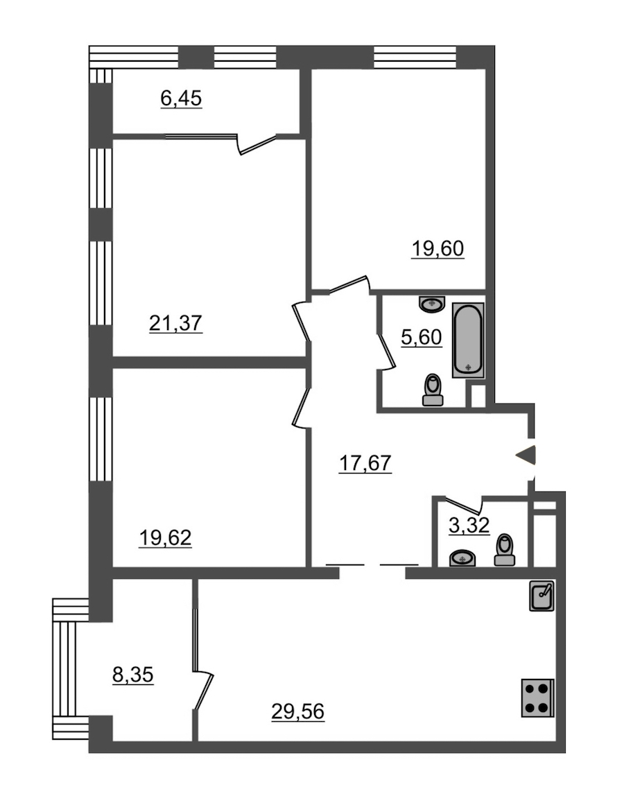 3-комнатная, 132 м² — ЖК ЖК Botanica (Ботаника)