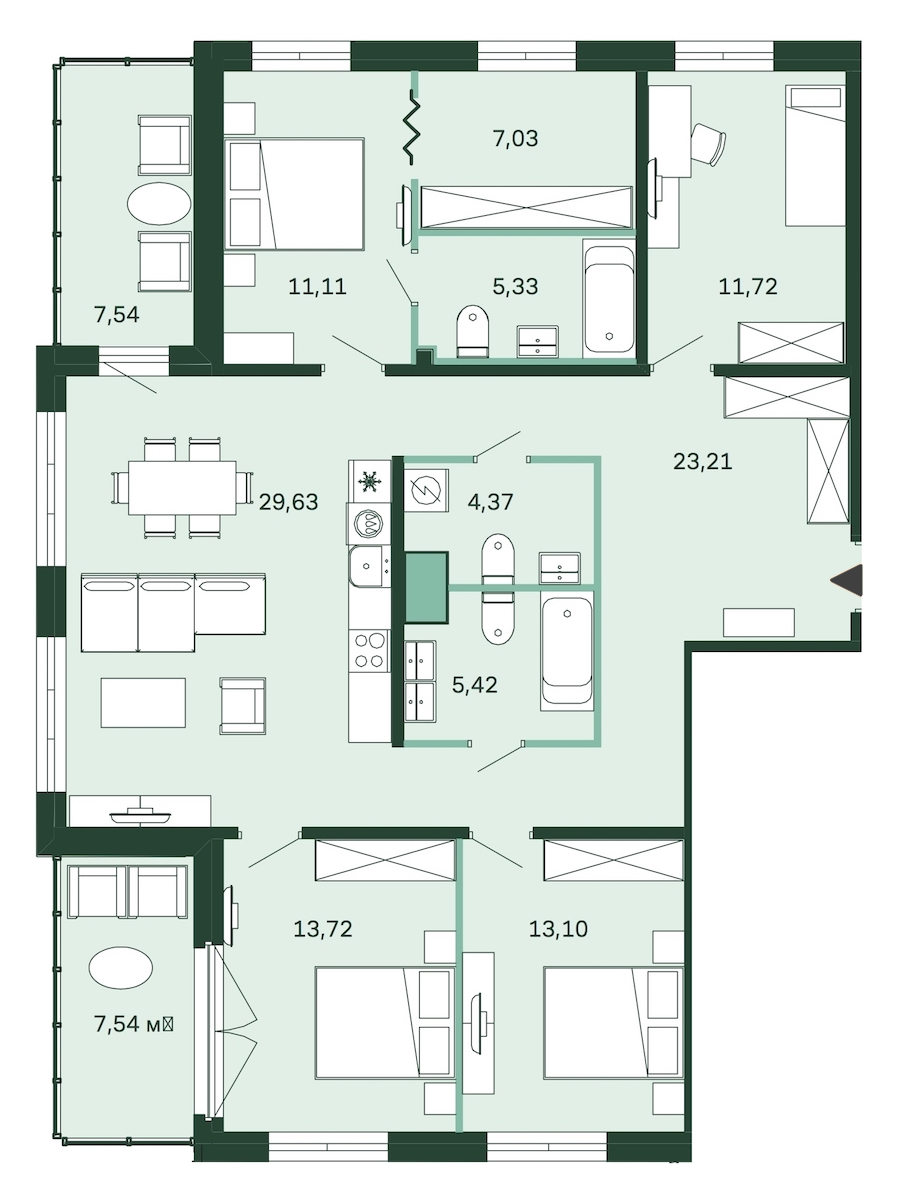 4-комнатная, 133 м² — ЖК ЖК Магнифика Резиденс (Magnifika Residence)
