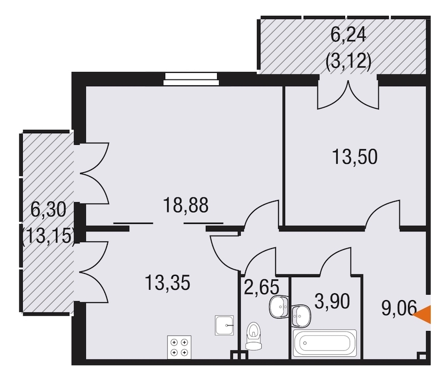 2-комнатная, 68 м² — ЖК ЖК Горки Парк