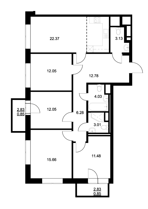 4-комнатная, 105 м² — ЖК ЖК Neva-Neva (Нева-Нева)