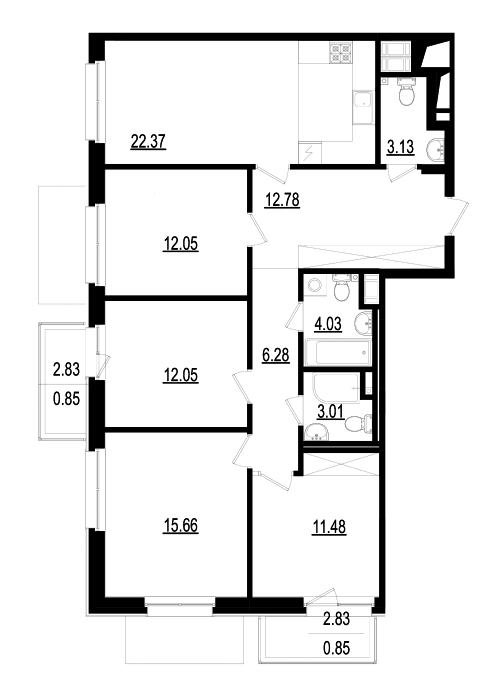 4-комнатная, 105 м² — ЖК ЖК Neva-Neva (Нева-Нева)