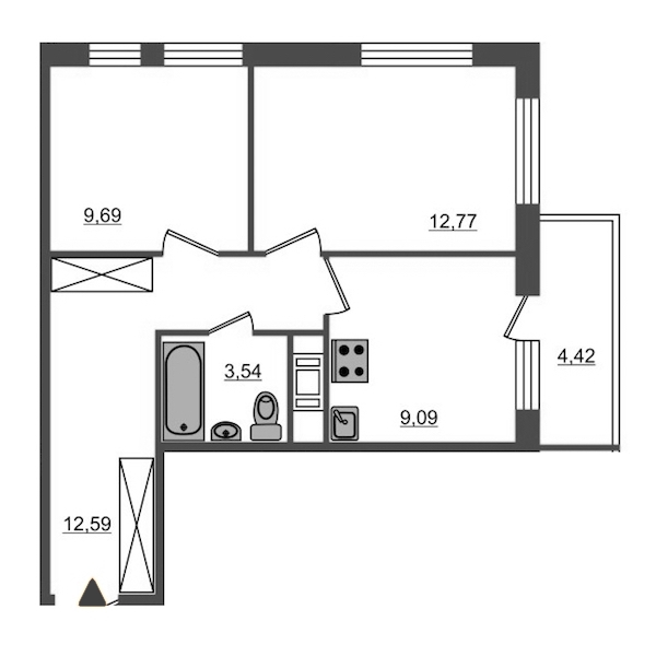 2-комнатная, 48 м² — ЖК Апарт-комплекс М97