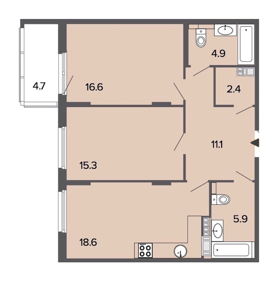 2-комнатная, 75 м² — ЖК Клубный дом Болконский