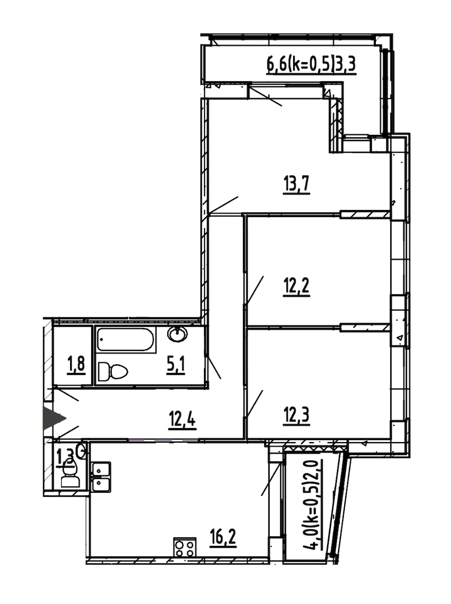 3-комнатная, 80 м² — ЖК ЖК Эталон на Неве