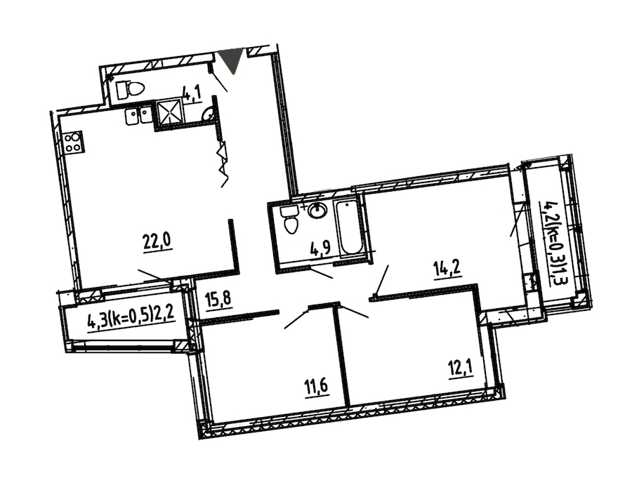 3-комнатная, 88 м² — ЖК ЖК Эталон на Неве