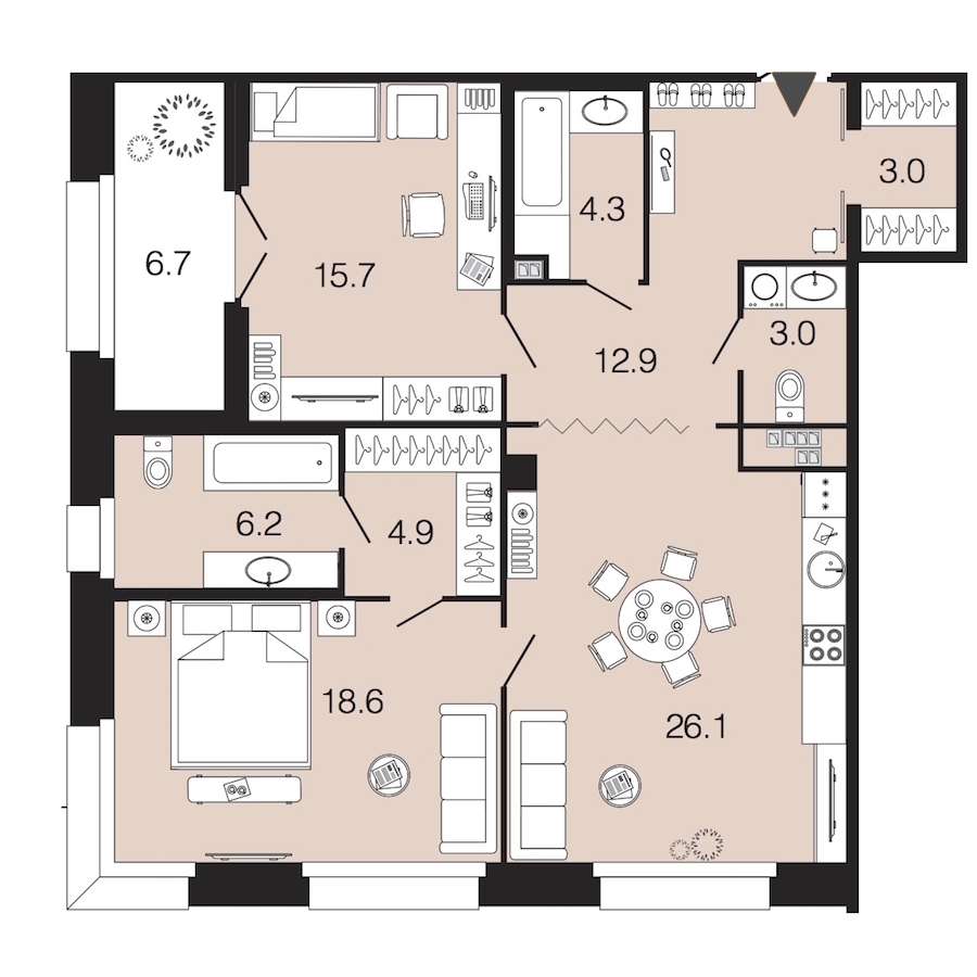 2-комнатная, 95 м² — ЖК ЖК Futurist (Футурист)