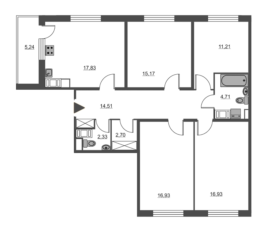 4-комнатная, 105 м² — ЖК ЖК Питер
