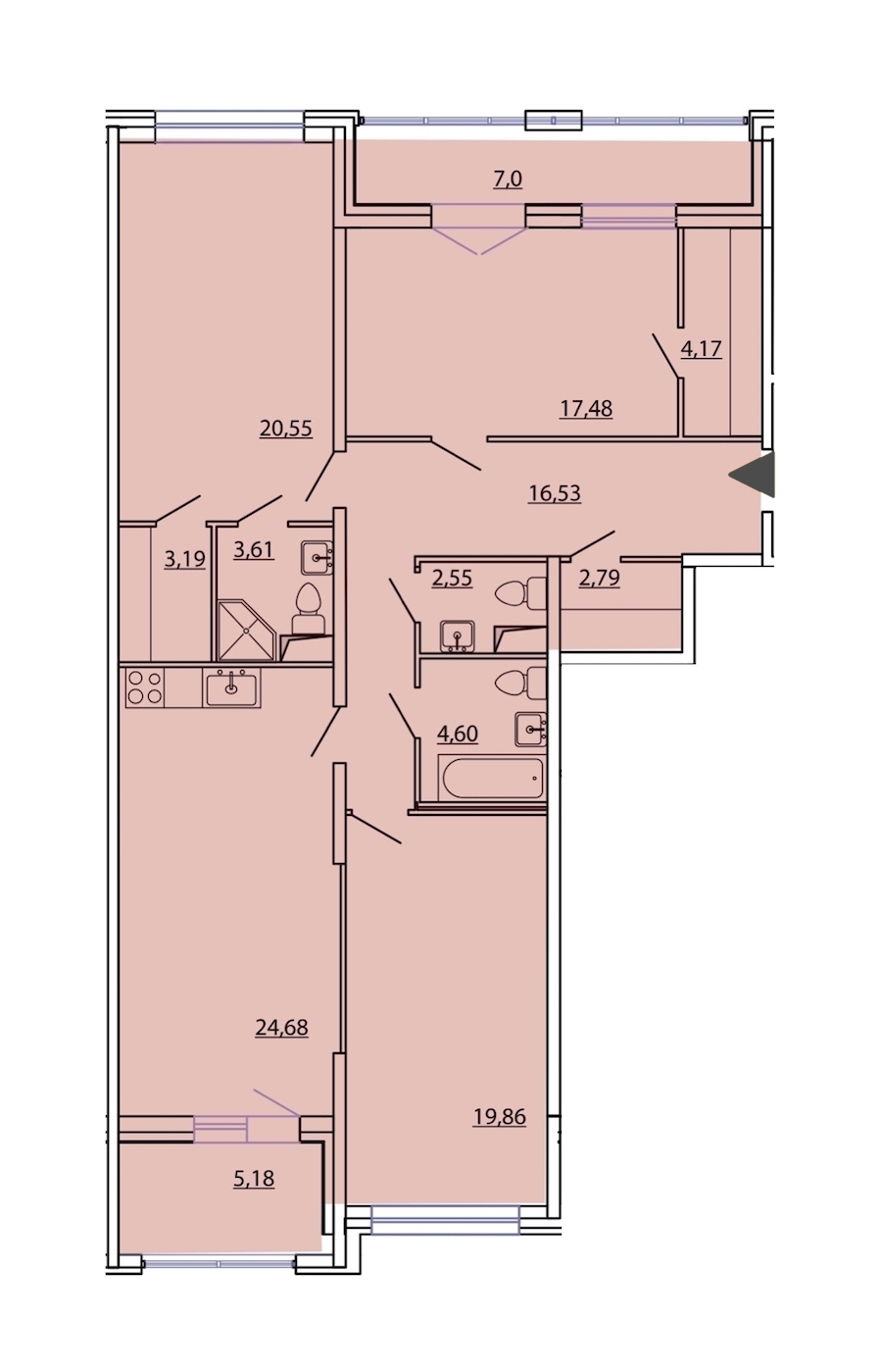 3-комнатная, 126 м² — ЖК ЖК Фамилия