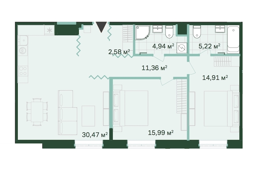 2-комнатная, 85 м² — ЖК ЖК Магнифика Резиденс (Magnifika Residence)