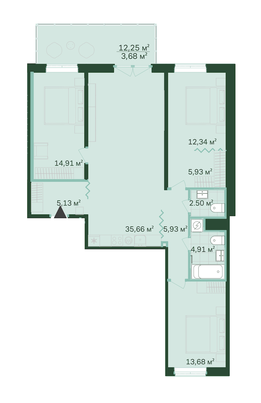 3-комнатная, 105 м² — ЖК ЖК Магнифика Резиденс (Magnifika Residence)