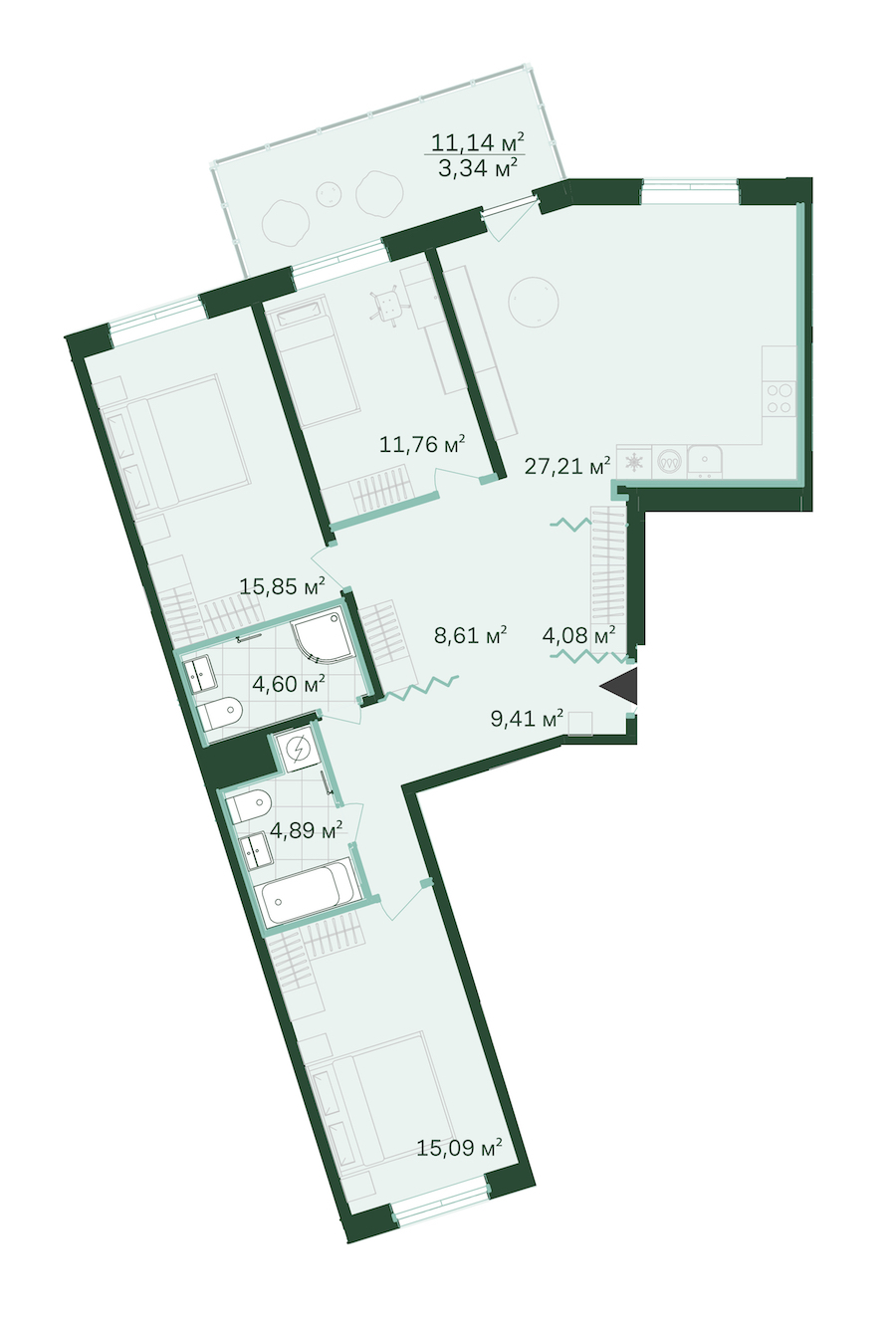 3-комнатная, 105 м² — ЖК ЖК Магнифика Резиденс (Magnifika Residence)