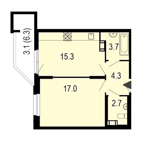 1-комнатная, 45 м² — ЖК ЖК Жемчужный берег