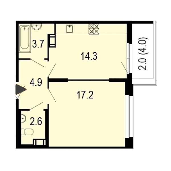 1-комнатная, 45 м² — ЖК ЖК Жемчужный берег