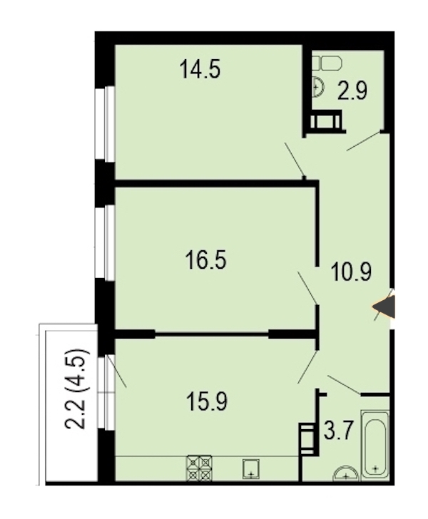 2-комнатная, 68 м² — ЖК ЖК Жемчужный берег