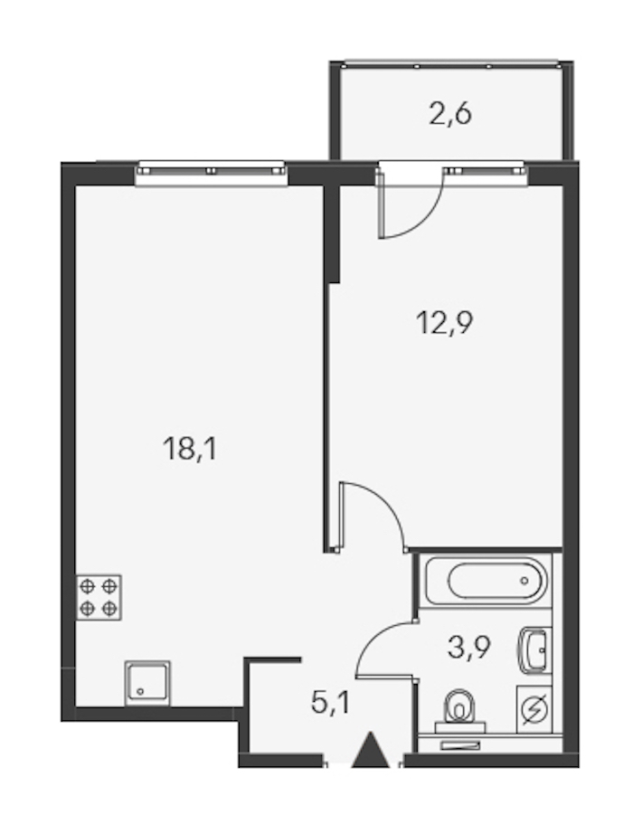 1-комнатная, 41 м² — ЖК ЖК Дальневосточный 15