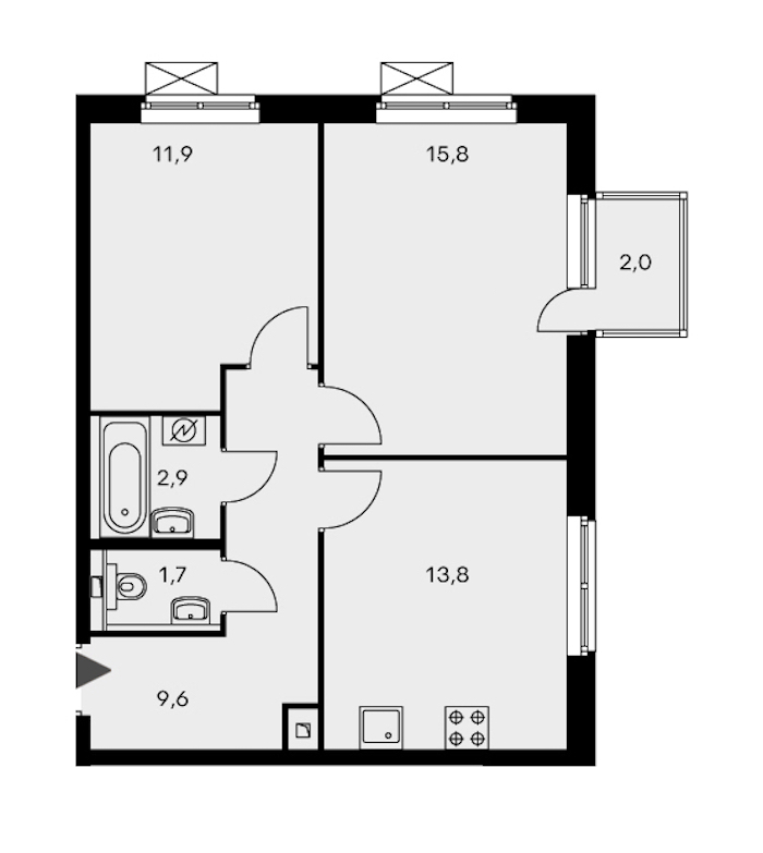 2-комнатная, 56 м² — ЖК ЖК Орловский парк