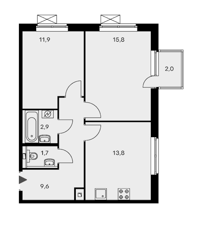 2-комнатная, 56 м² — ЖК ЖК Орловский парк