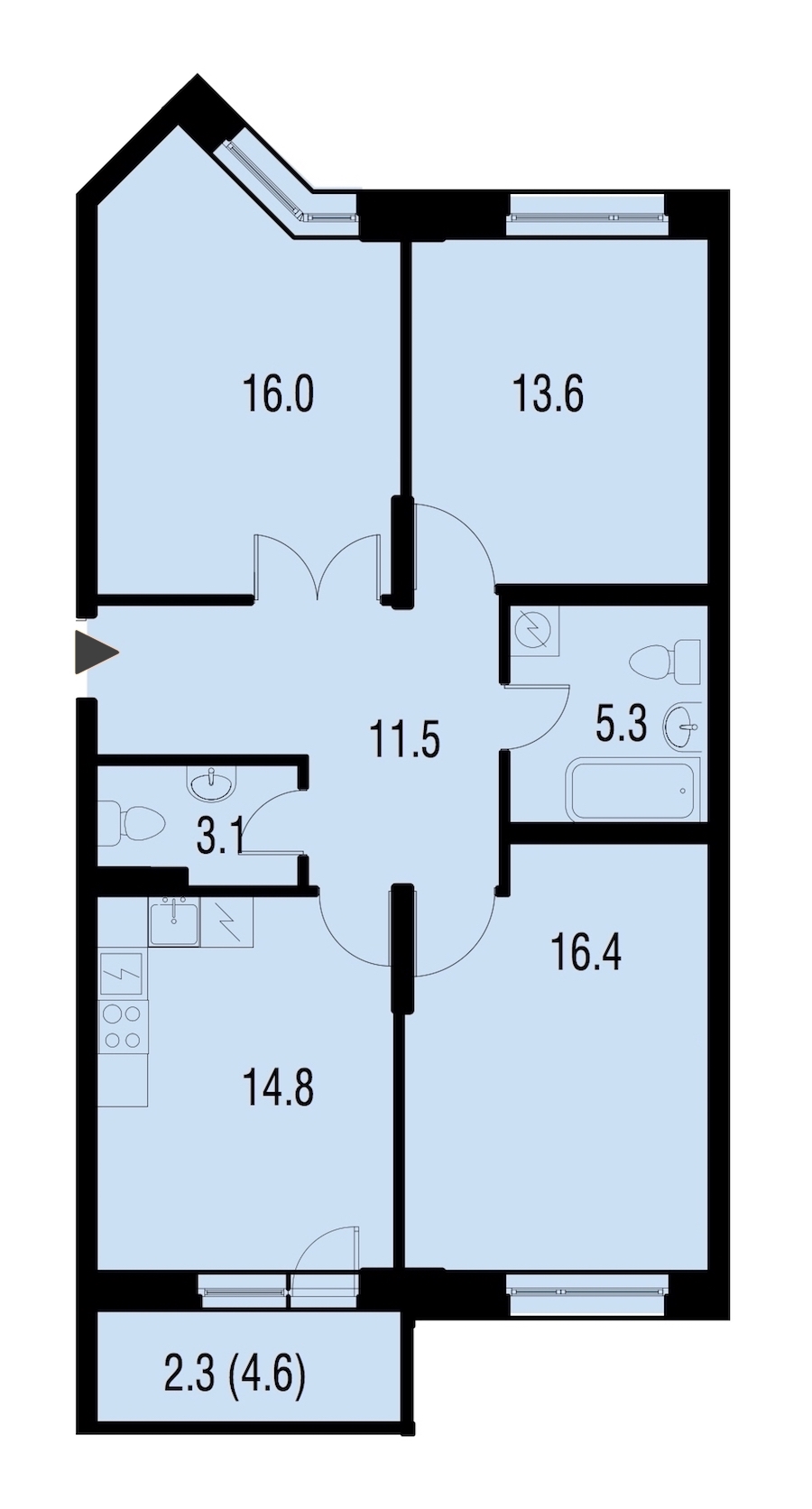 3-комнатная, 83 м² — ЖК ЖК Жемчужный Каскад