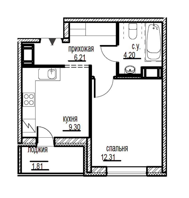 1-комнатная, 34 м² — ЖК ЖК ID Мурино (Айди Мурино)