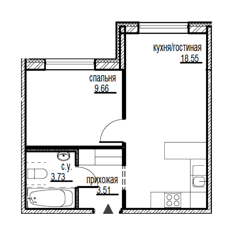 1-комнатная, 35 м² — ЖК ЖК ID Мурино (Айди Мурино)