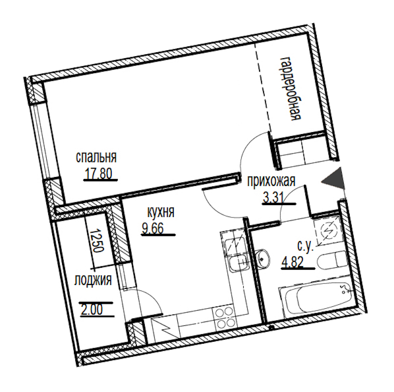 1-комнатная, 38 м² — ЖК ЖК ID Мурино (Айди Мурино)
