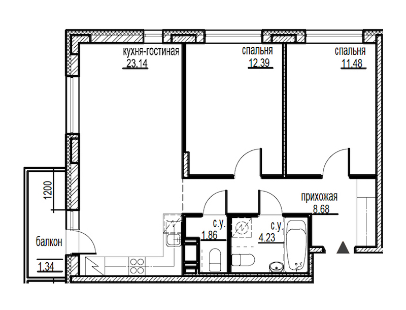 2-комнатная, 63 м² — ЖК ЖК ID Мурино (Айди Мурино)