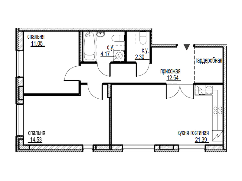 2-комнатная, 66 м² — ЖК ЖК ID Мурино (Айди Мурино)