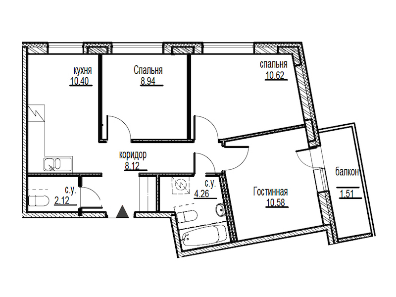 3-комнатная, 57 м² — ЖК ЖК ID Мурино (Айди Мурино)