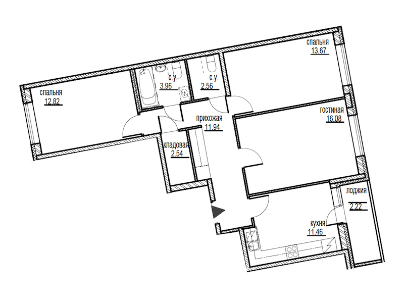 3-комнатная, 77 м² — ЖК ЖК ID Мурино (Айди Мурино)