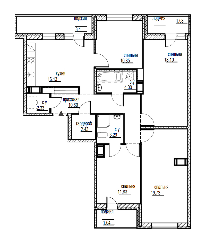 4-комнатная, 105 м² — ЖК ЖК ID Мурино (Айди Мурино)