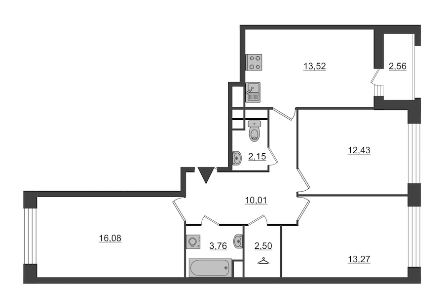 3-комнатная, 75 м² — ЖК ЖК Нью Тайм (New Time)