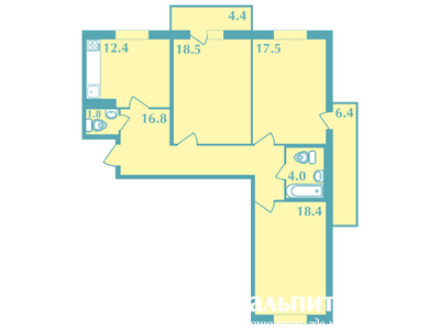 3-комнатная, 93 м² — ЖК Дом на Социалистической