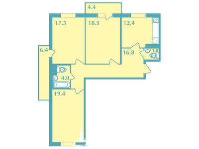 3-комнатная, 94 м² — ЖК Дом на Социалистической
