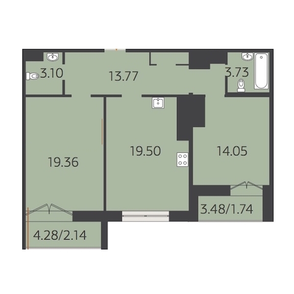 2-комнатная, 76 м² — ЖК Жилой дом Neo (Нео)