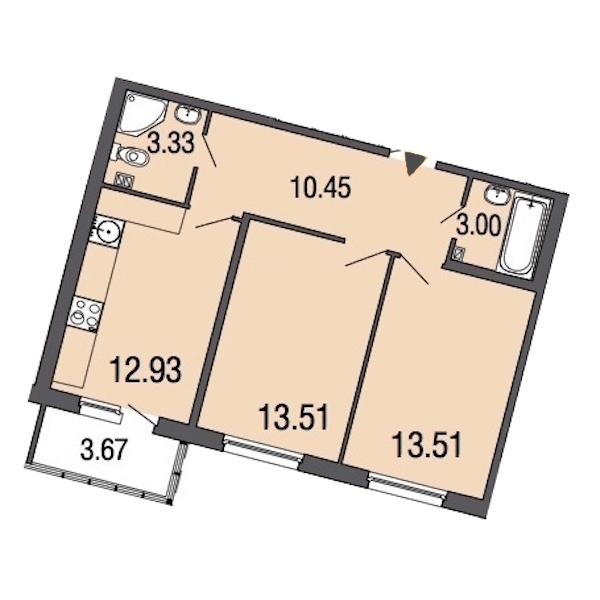 2-комнатная, 57 м² — ЖК ЖК ЭкоСити