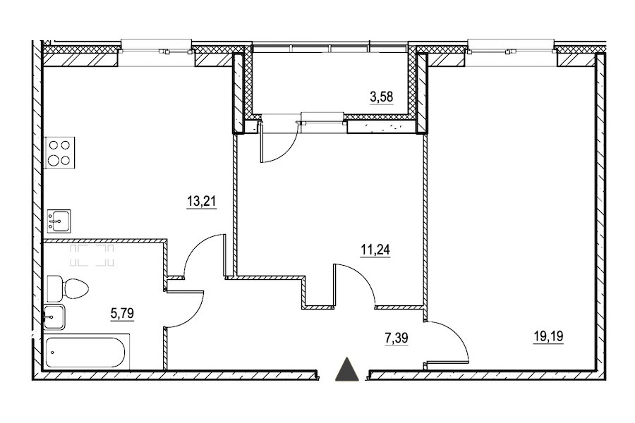 2-комнатная, 59 м² — ЖК ЖК Охта Хаус