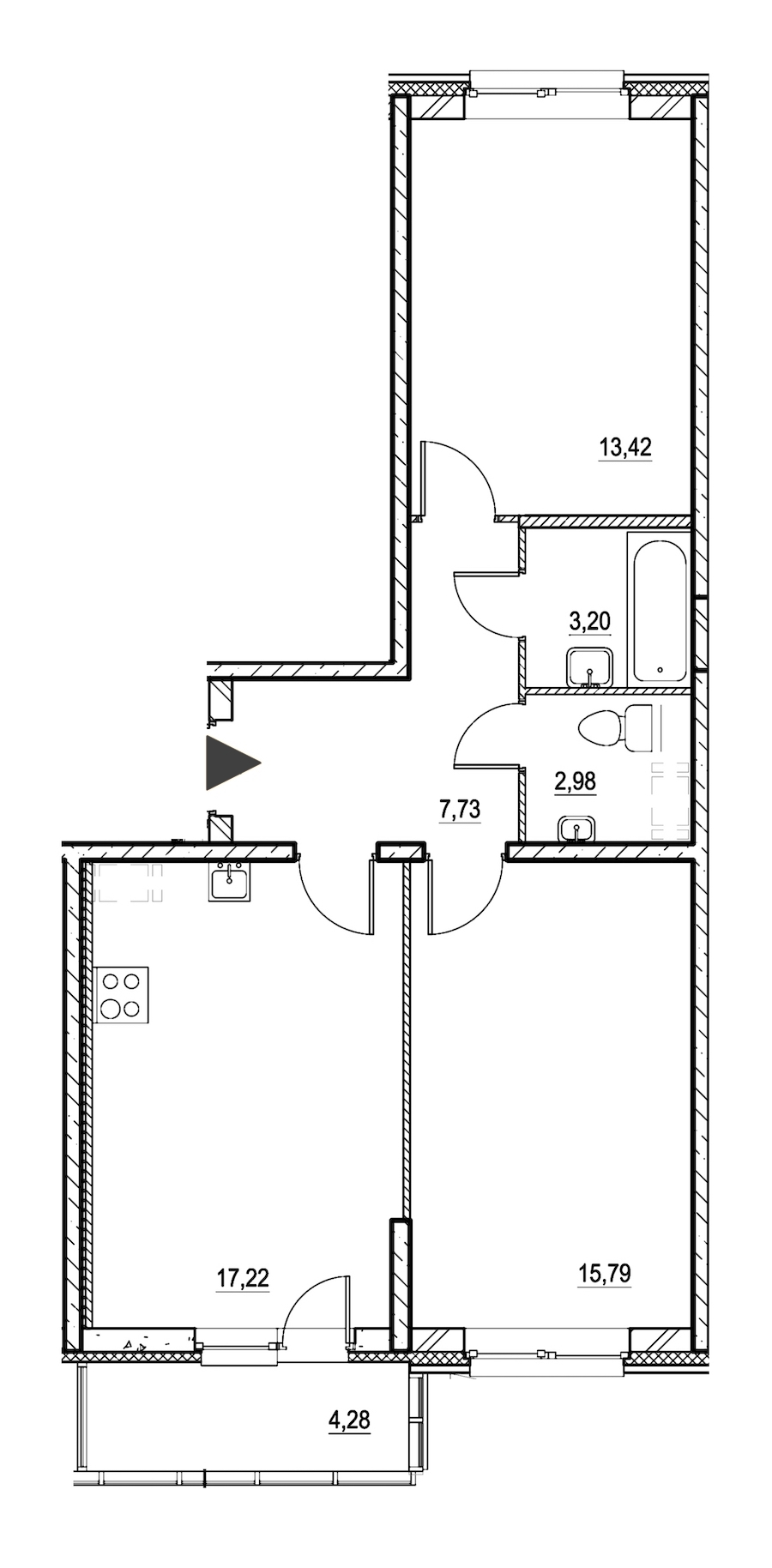2-комнатная, 62 м² — ЖК ЖК Охта Хаус