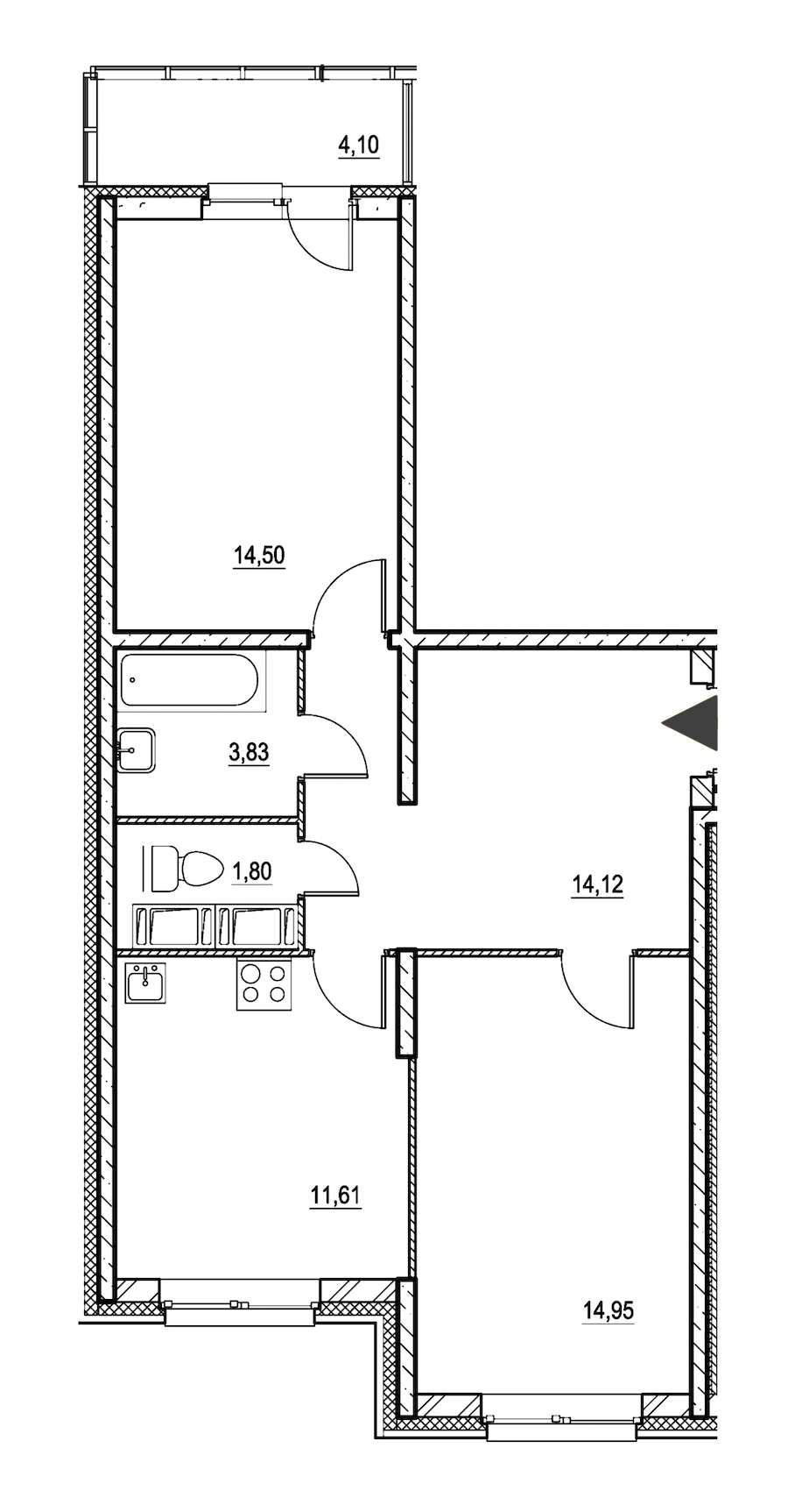 2-комнатная, 62 м² — ЖК ЖК Охта Хаус