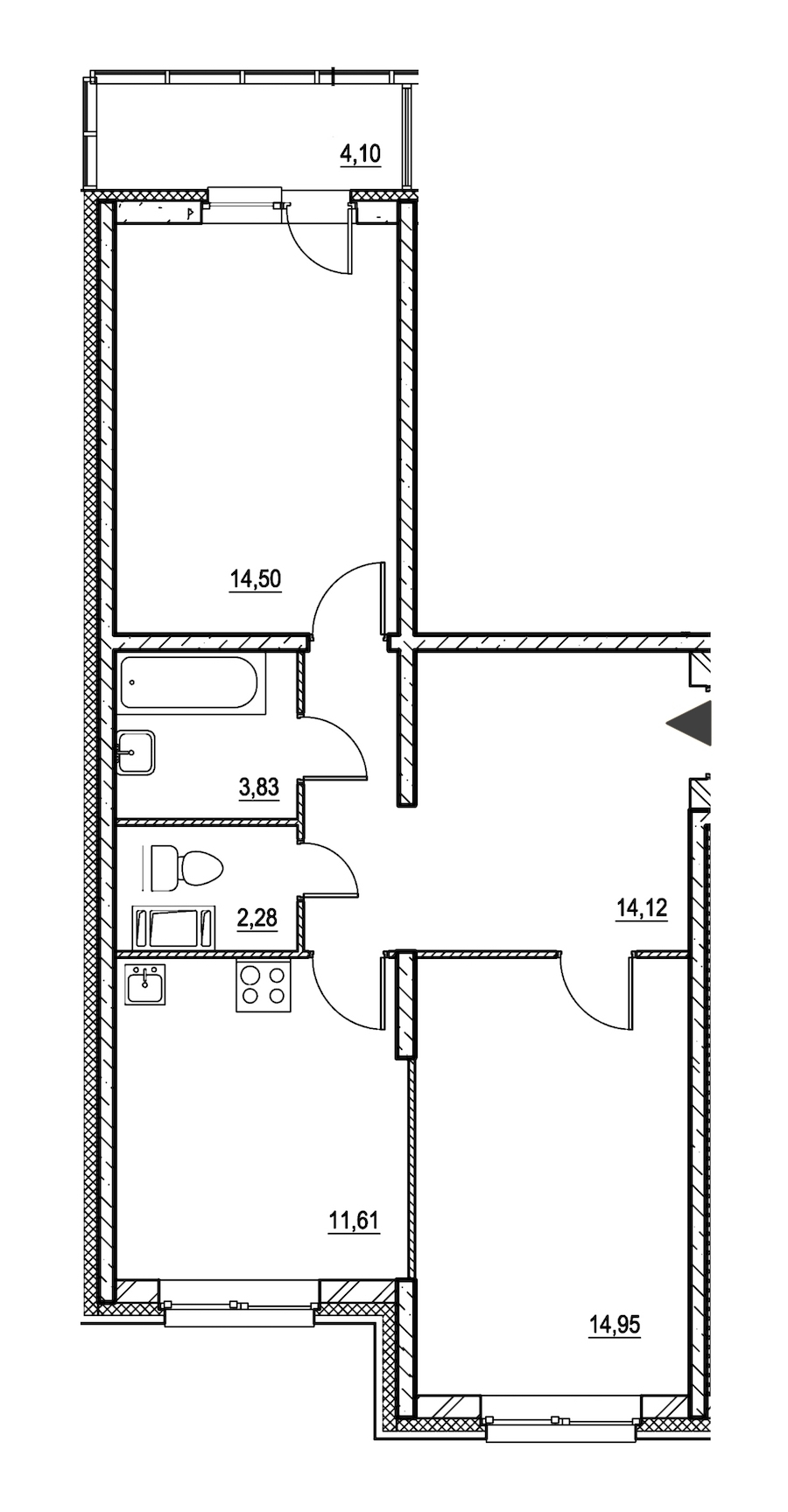 2-комнатная, 63 м² — ЖК ЖК Охта Хаус