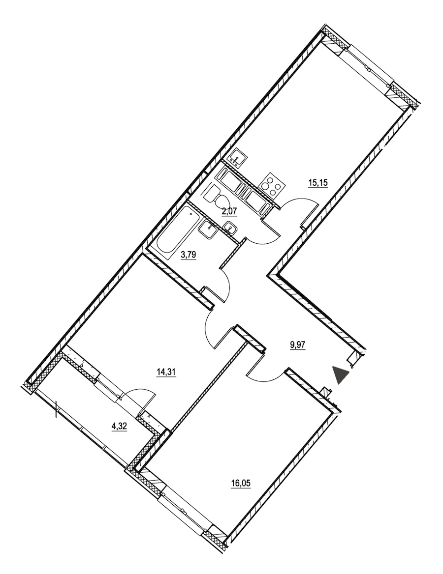 2-комнатная, 64 м² — ЖК ЖК Охта Хаус