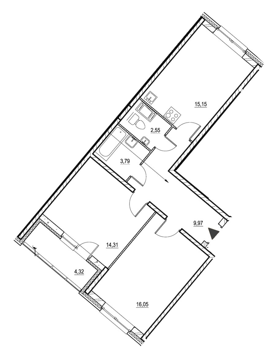 2-комнатная, 64 м² — ЖК ЖК Охта Хаус