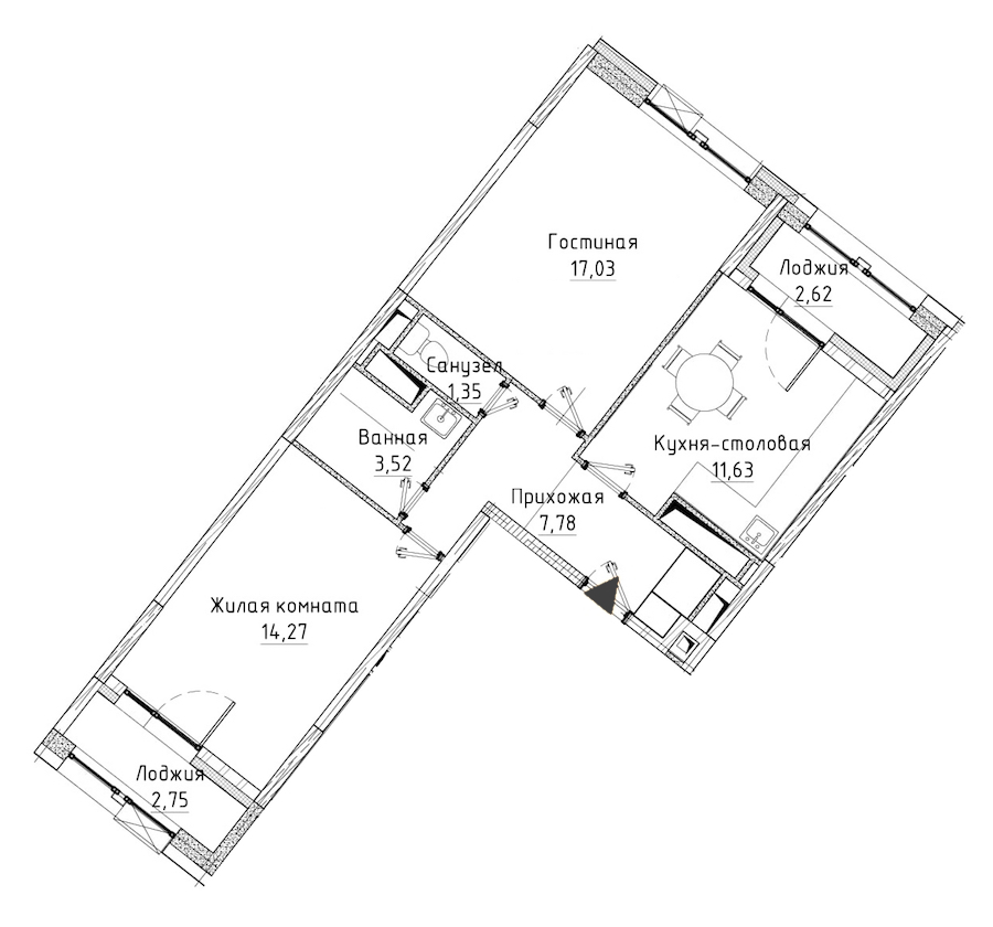 2-комнатная, 58 м² — ЖК ЖК Нью Тайм (New Time)