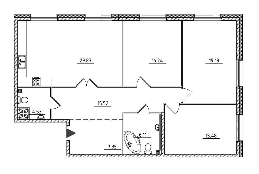 3-комнатная, 115 м² — ЖК ЖК Петровская доминанта