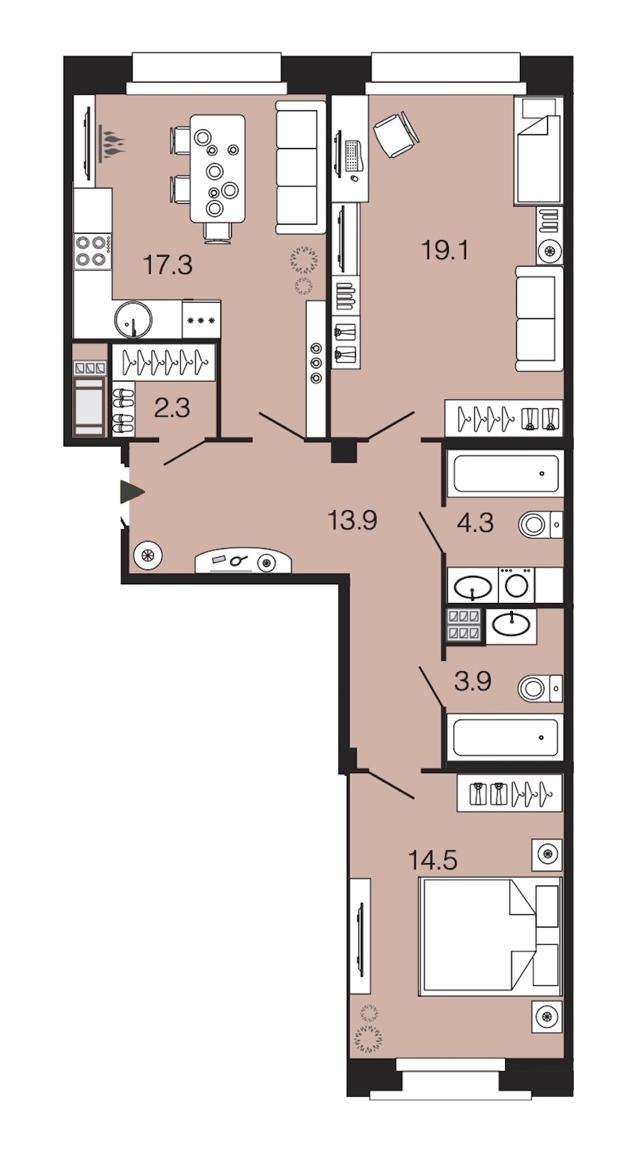2-комнатная, 75 м² — ЖК ЖК Futurist (Футурист)