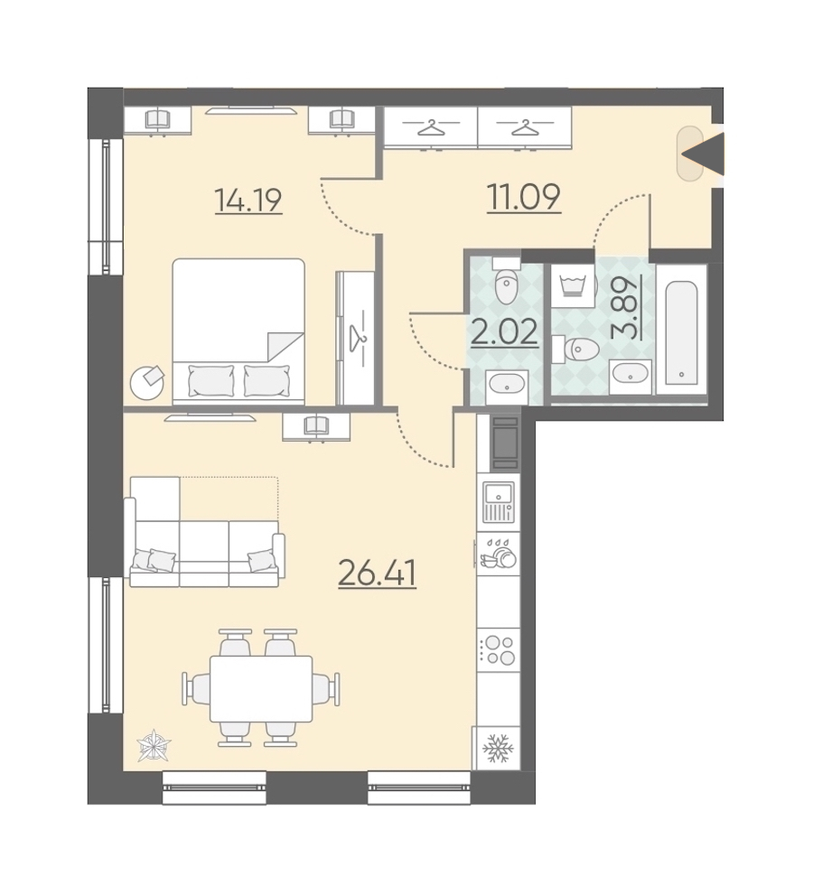 1-комнатная, 58 м² — ЖК Апарт-комплекс Neopark (Неопарк)