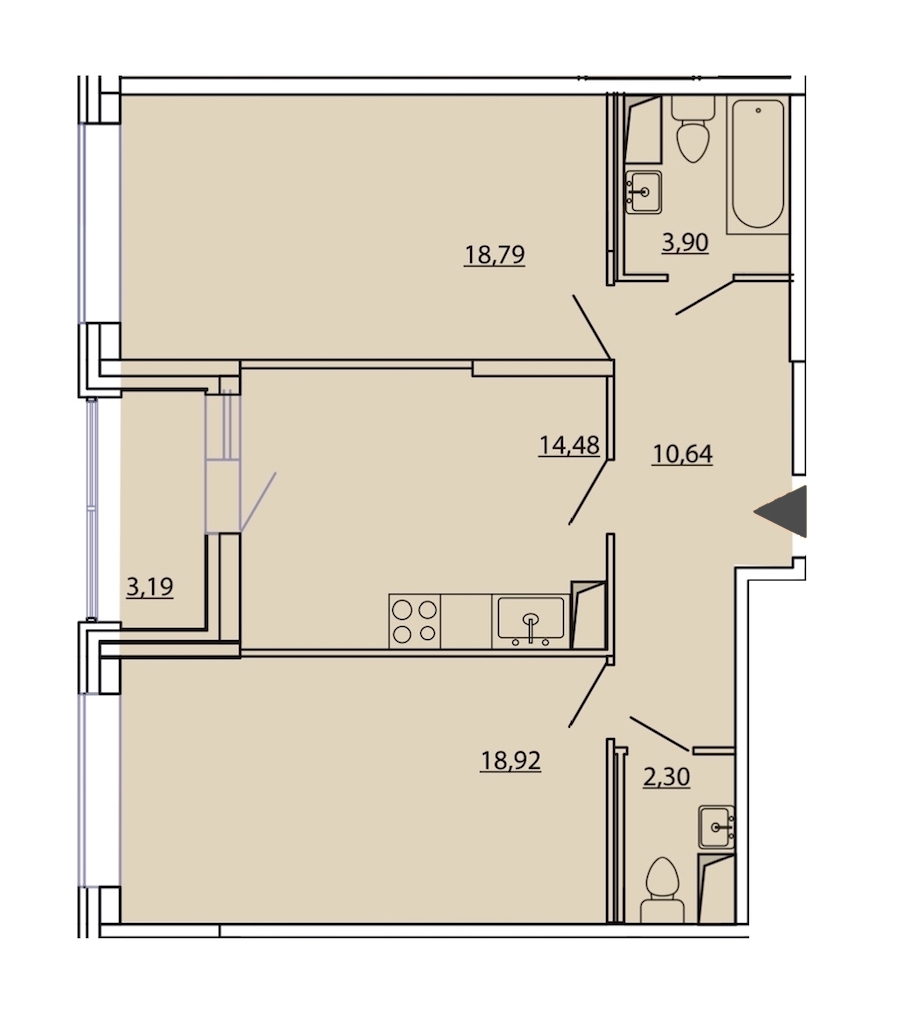 2-комнатная, 71 м² — ЖК ЖК Фамилия